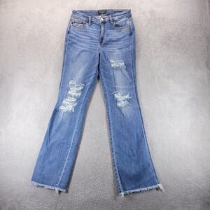 Judy Blue Jeans Womens 30 Blue Bootcut JB82542MD Distressed Raw Hem Stretch